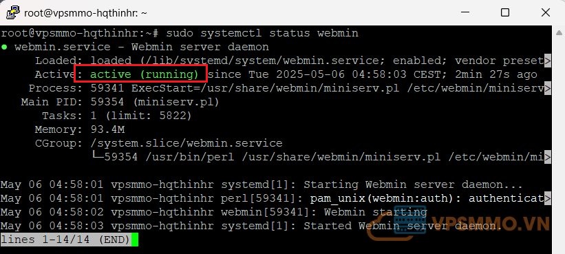 kiem tra trang thai Webmin