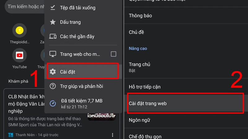 Cuộn xuống và chọn Cài đặt trang web
