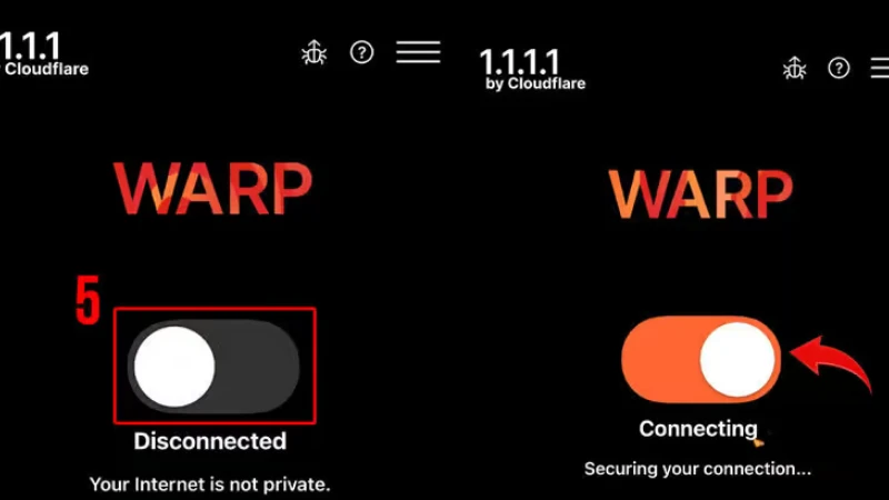 Gạt nút lớn ở giữa màn hình để bật/tắt kết nối