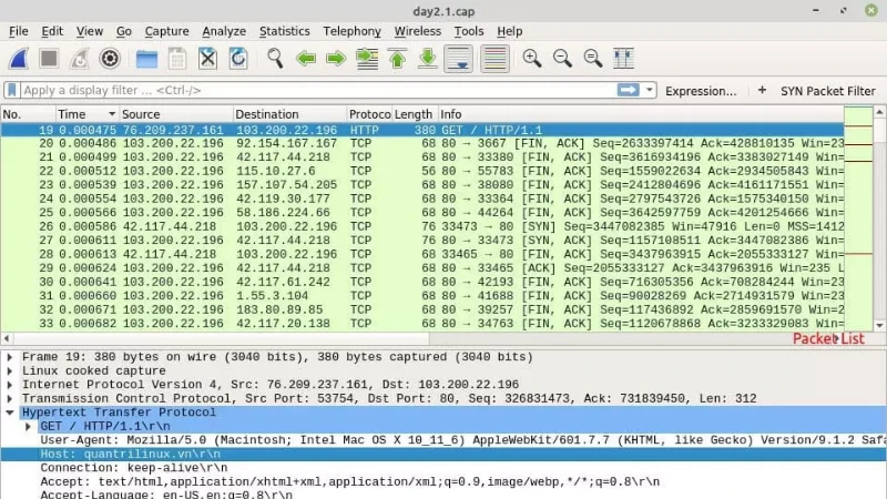 Giao diện chính của Wireshark