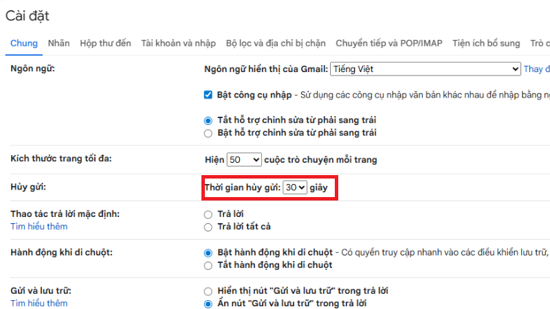 Kéo dài thời gian hoàn tác lên tối đa 30 giây