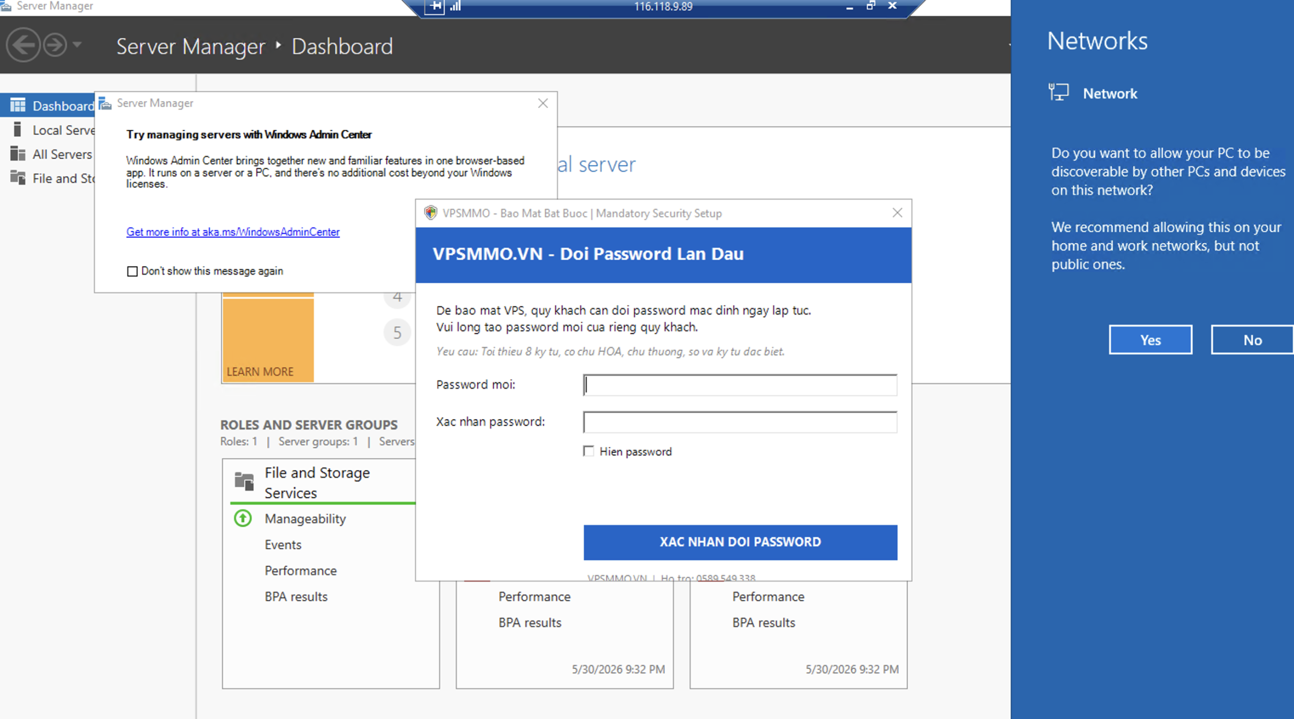 Nhập username Administrator và mật khẩu mặc định Vpsmmo Init2026 để RDP vào VPS Windows