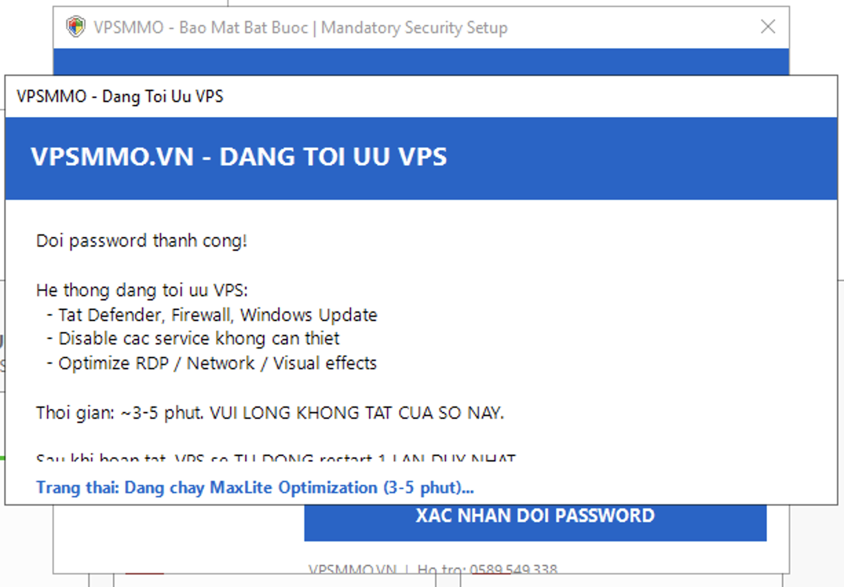 Hệ thống VPSMMO đang tự động tối ưu VPS Windows