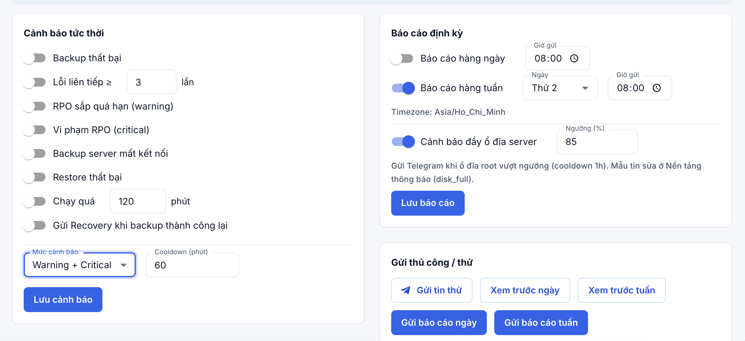 Hệ thống cảnh báo và báo cáo Snapshot Backup hàng tuần cho khách hàng VPSMMO