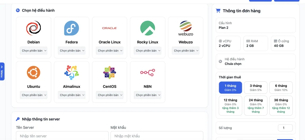 Chọn hệ điều hành và phiên bản khi mua VPS