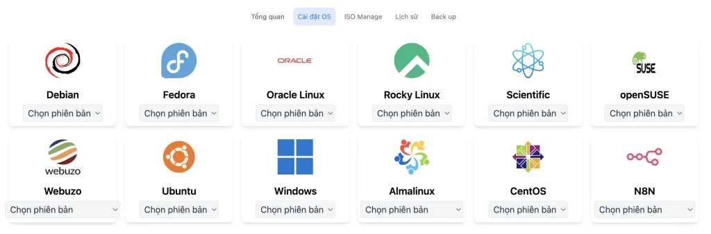 Tab Cài đặt OS để cài lại hệ điều hành