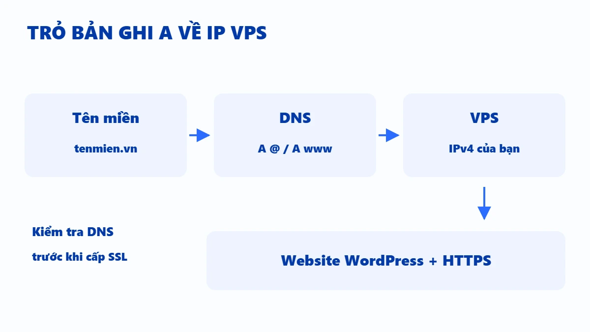 Tên miền và www trỏ bản ghi A về IPv4 của VPS chạy WordPress
