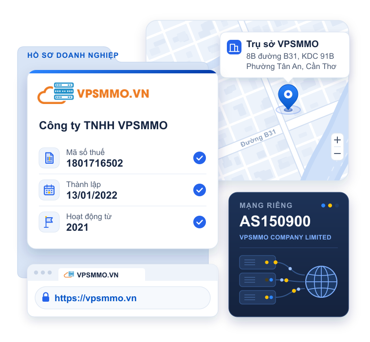 Hồ sơ doanh nghiệp VPSMMO.VN: mã số thuế 1801716502, trụ sở Cần Thơ, mạng riêng AS150900