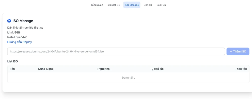 Tab ISO Manage để thêm file ISO riêng